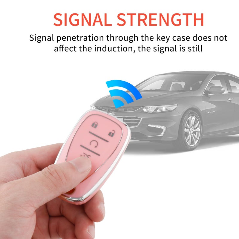 Pangpai Pink Key Fob Cover for Chevy, Soft TPU Key Case Protection with Bling Keychain Fit for Chevrolet Equinox Malibu Camaro Traverse - Image 5